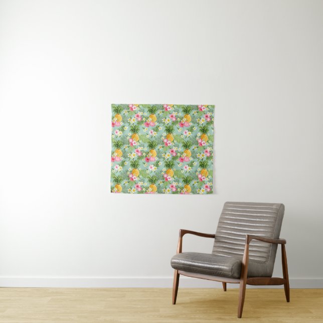 Tropical Flowers & Pineapples Tapestry (In Situ (Horizontal))