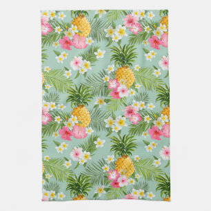 Tropical Flowers & Pineapples Tea Towel