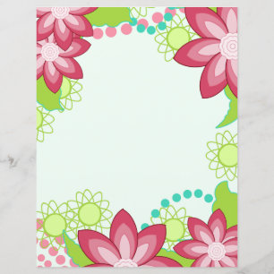 Tropical Flowers Pink Coral Stationery Paper