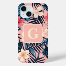 Tropical flowers pink personalised Monogram