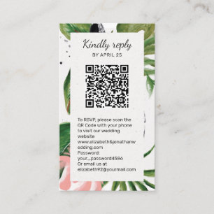 Tropical flowers QR Code online RSVP Enclosure  Card