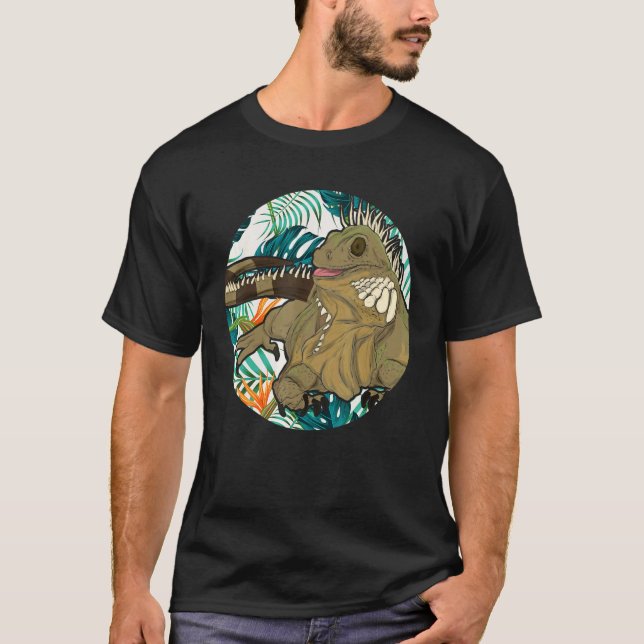 Tropical Flowers Reptile Animal Exotic Lizard  Igu T-Shirt (Front)