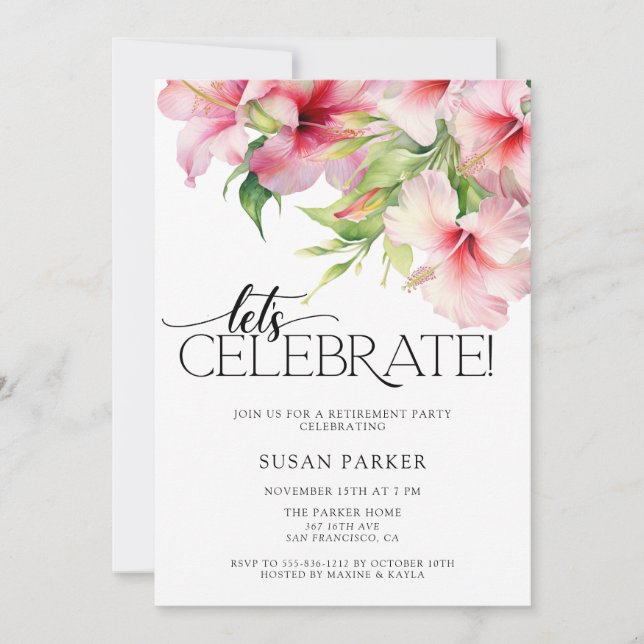 Tropical Flowers Retirement Party Invitation (Front)
