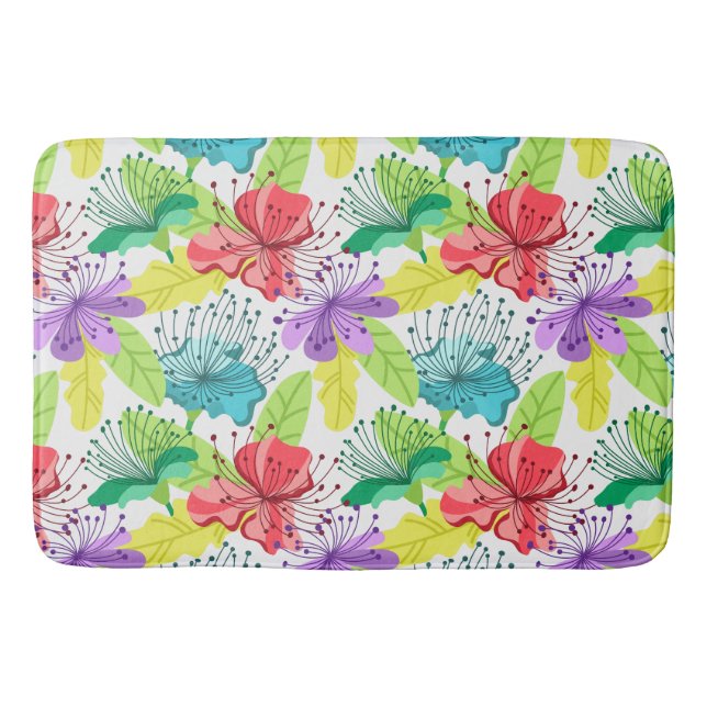 Tropical flowers seamless pattern bath mat (Front)