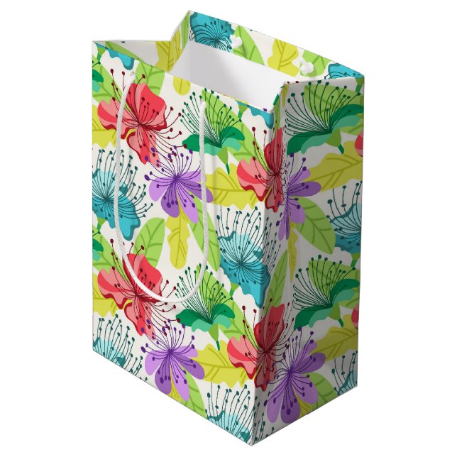 Tropical flowers seamless pattern medium gift bag (Back Angled)