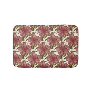 Tropical flowers seamless pattern red flowers bath mat