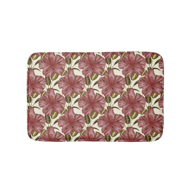 Tropical flowers seamless pattern | red flowers bath mat (Front)