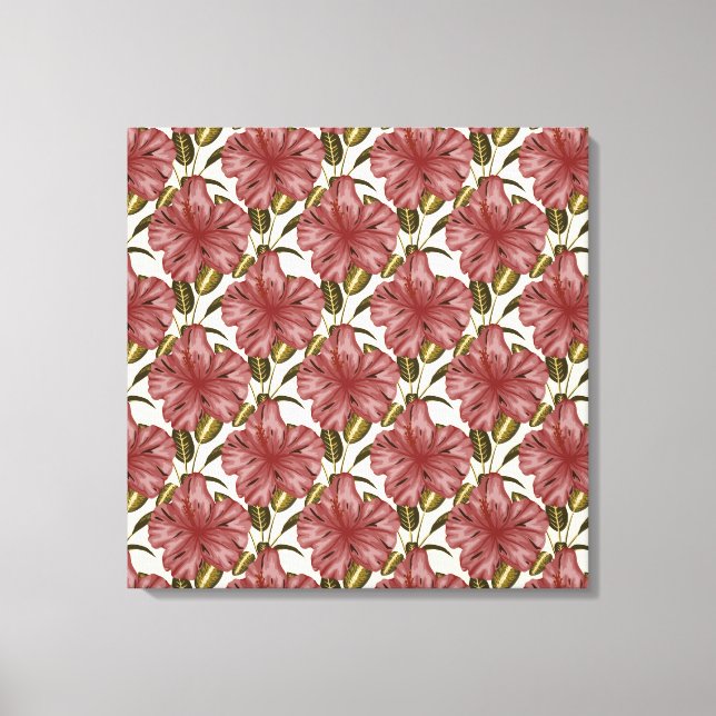 Tropical flowers seamless pattern | red flowers canvas print (Front)