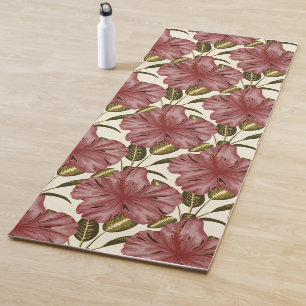 Tropical flowers seamless pattern red flowers yoga mat