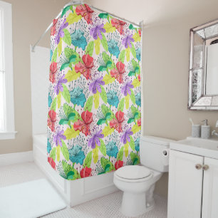 Tropical flowers seamless pattern shower curtain