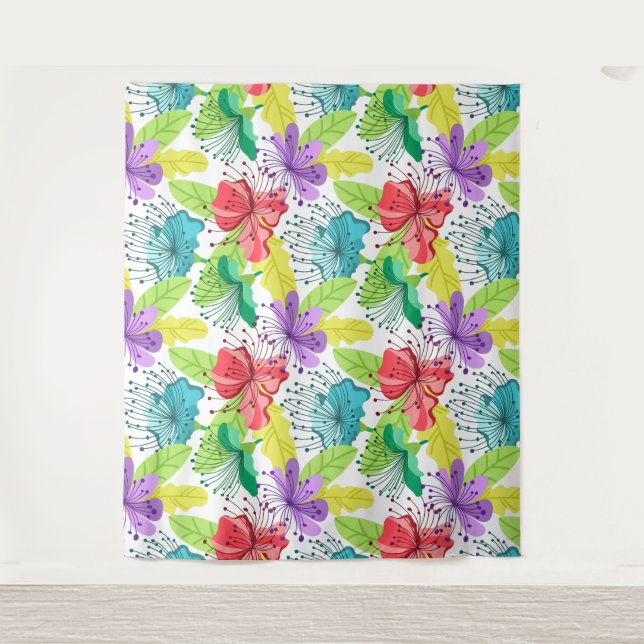 Tropical flowers seamless pattern tapestry (Front)
