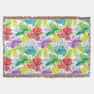 Tropical flowers seamless pattern throw blanket