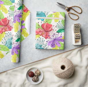 Tropical flowers seamless pattern wrapping paper