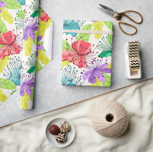 Tropical flowers seamless pattern wrapping paper (Crafts)