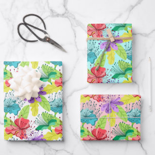 Tropical flowers seamless pattern wrapping paper sheet