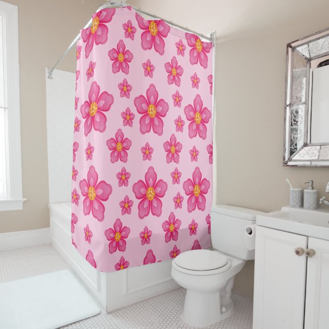 Tropical Flowers Shower Curtain (In Situ)
