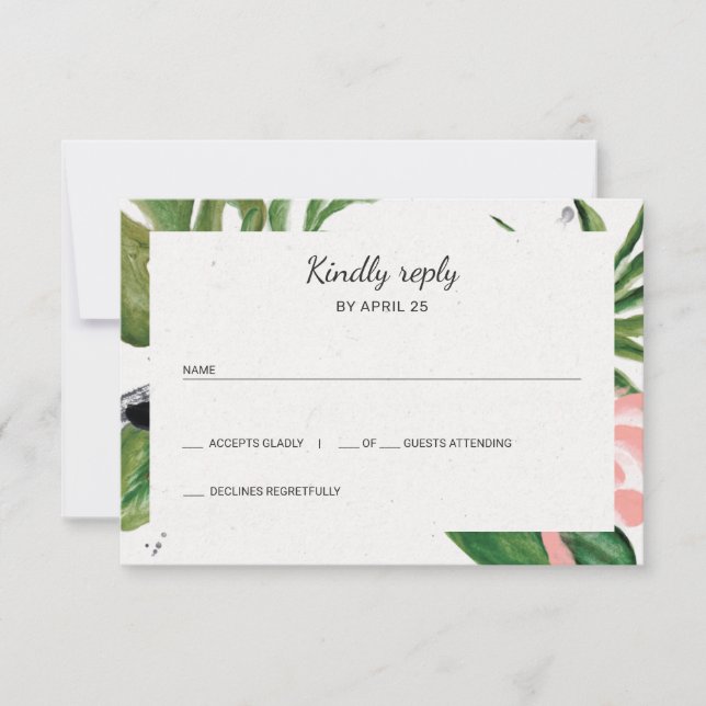 Tropical flowers simple wedding RSVP (Front)