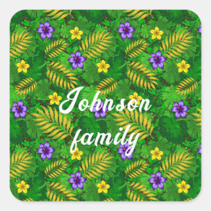 tropical flowers square sticker