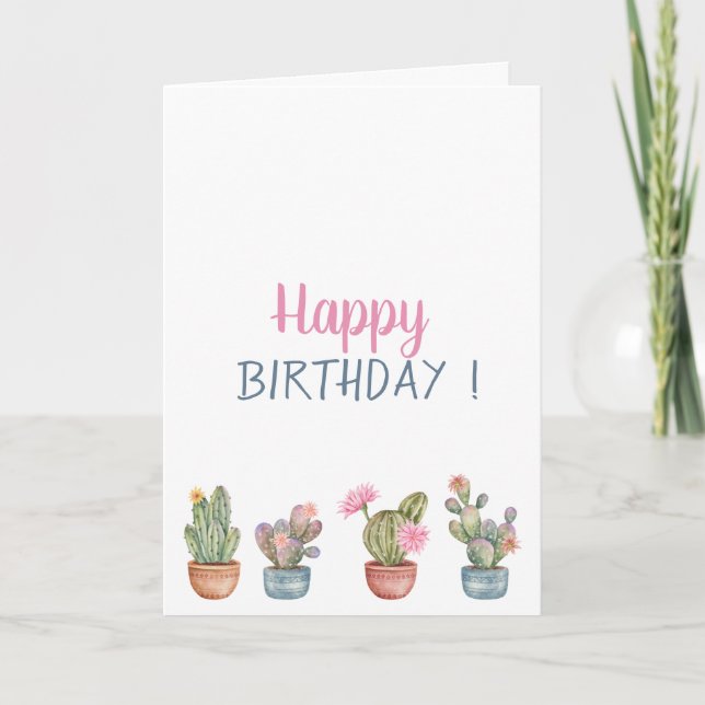 Tropical Flowers Succulents Birthday Card (Front)