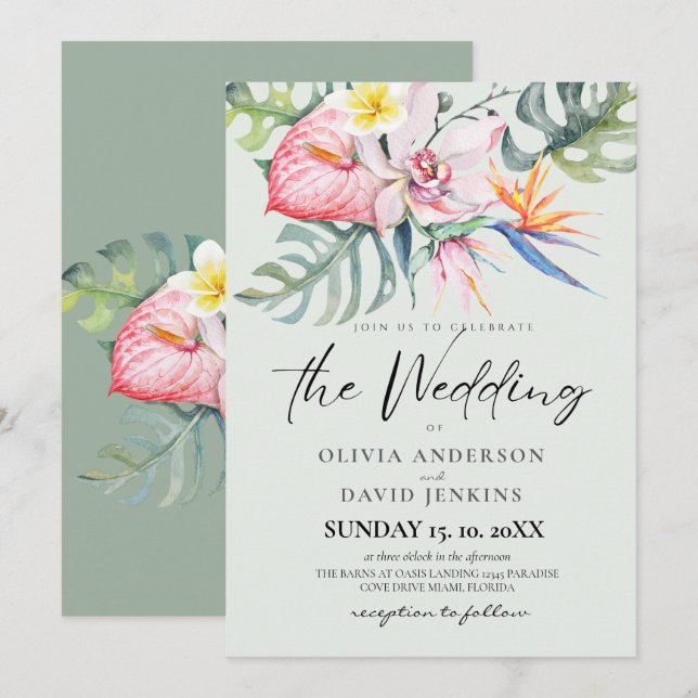 Tropical Flowers Wedding  Invitation (Front/Back)
