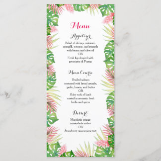 Tropical flowers wedding reception dinner menu