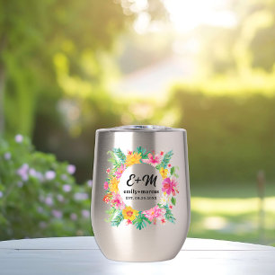 Tropical Flowers Wreath Wedding Monogram