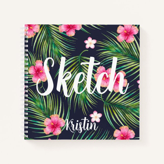 Tropical Flowers Your Name Sketchbook Notebook (Front)
