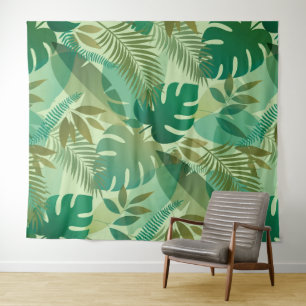 Tropical Foliage Airy Green Leaves Tapestry
