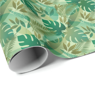 Tropical Foliage Airy Green Leaves Wrapping Paper