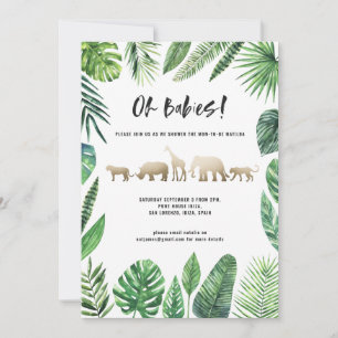 Tropical foliage and gold animals twin baby shower