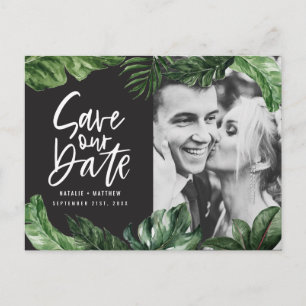 Tropical foliage and hand lettering photo wedding postcard