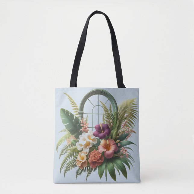 Tropical Foliage Arched Window  Tote Bag (Front)