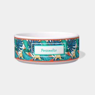 Tropical Foliage Autumn Leaves Beautiful Cat Dog Bowl