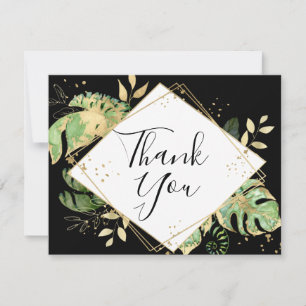 Tropical Foliage Black & Gold Geometric Thank You Card