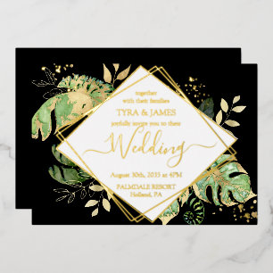 Tropical Foliage Black & Gold Geometric Wedding