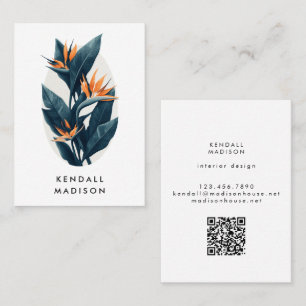 Tropical Foliage Botanical Modern QR Code Business Card