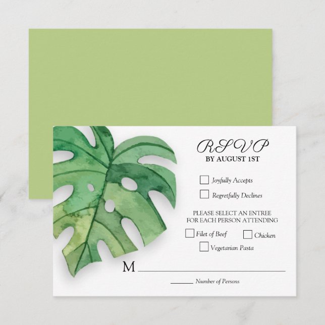 Tropical Foliage Botanical Wedding RSVP Card (Front/Back)