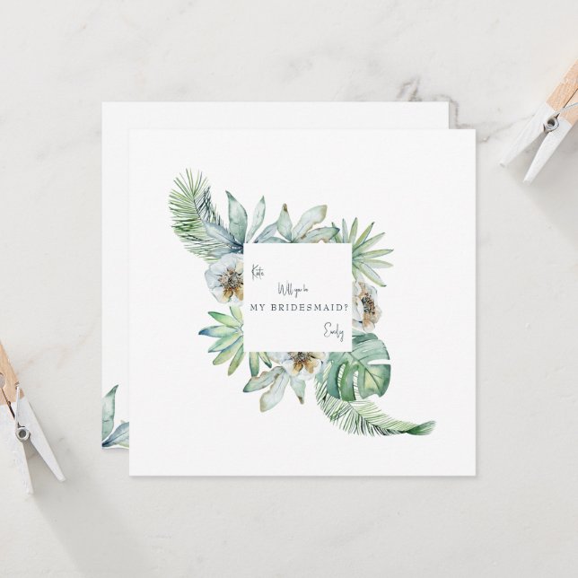 Tropical Foliage Bridesmaid Proposal Invitation (Front/Back In Situ)