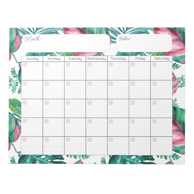 Tropical Foliage Calendar Notepad (Front)