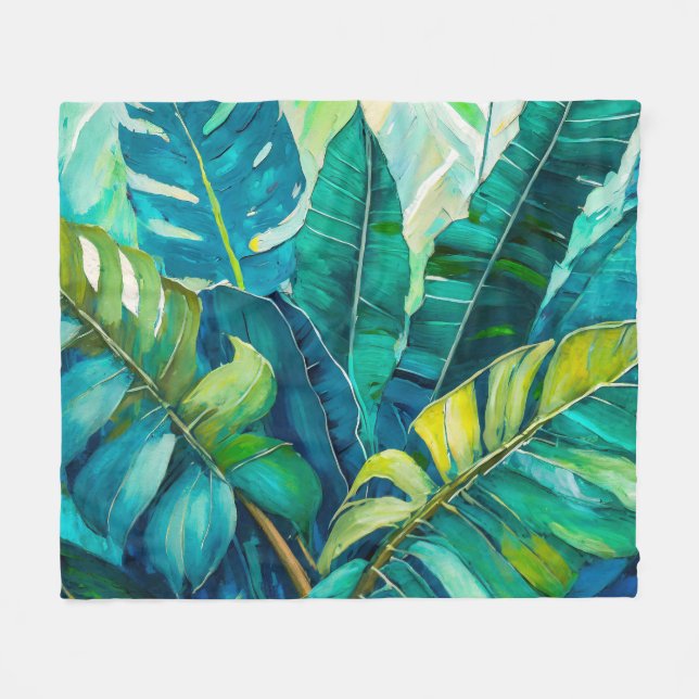 Tropical Foliage Fleece Blanket (Front (Horizontal))