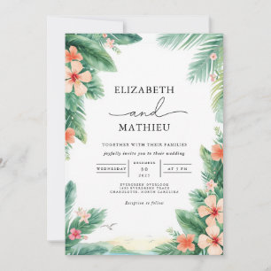 Tropical Foliage Floral Arch Wedding Invitation