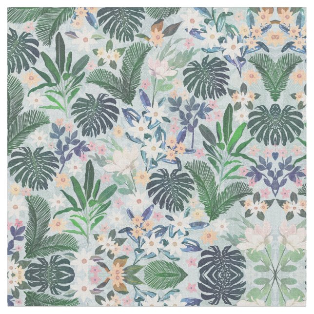 Tropical Foliage Floral Pattern Fabric (Close Up)