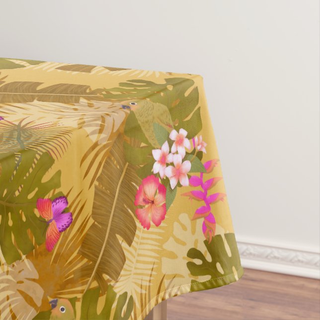 Tropical Foliage Garden Mustard Tablecloth (In Situ)