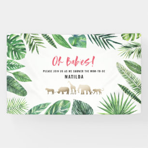 Tropical foliage + gold animals baby shower party banner