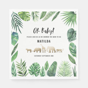 Tropical foliage + gold animals baby shower party napkin