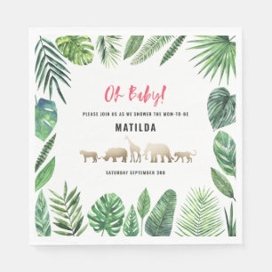 Tropical foliage + gold animals baby shower party napkin