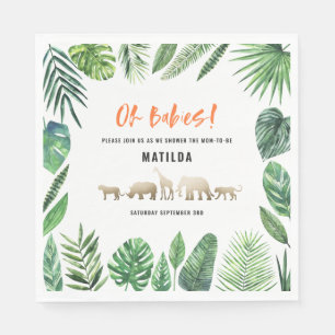 Tropical foliage + gold animals twin baby shower napkin