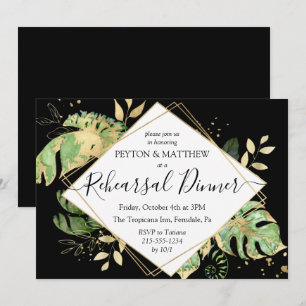 Tropical Foliage & Gold Elegant Rehearsal Dinner Invitation