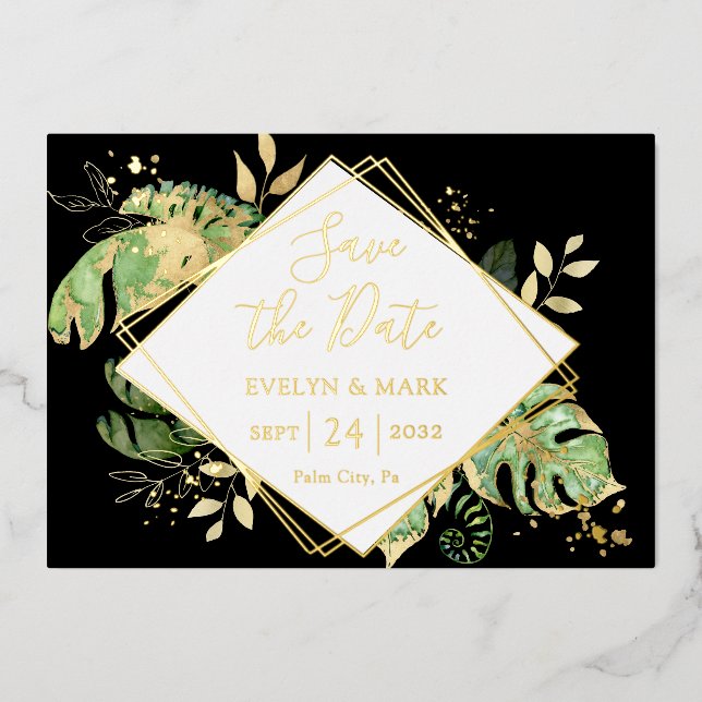 Tropical Foliage Gold Foil Save the Date (Front)