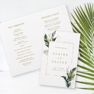 Tropical Foliage Gold Wedding Ceremony Program